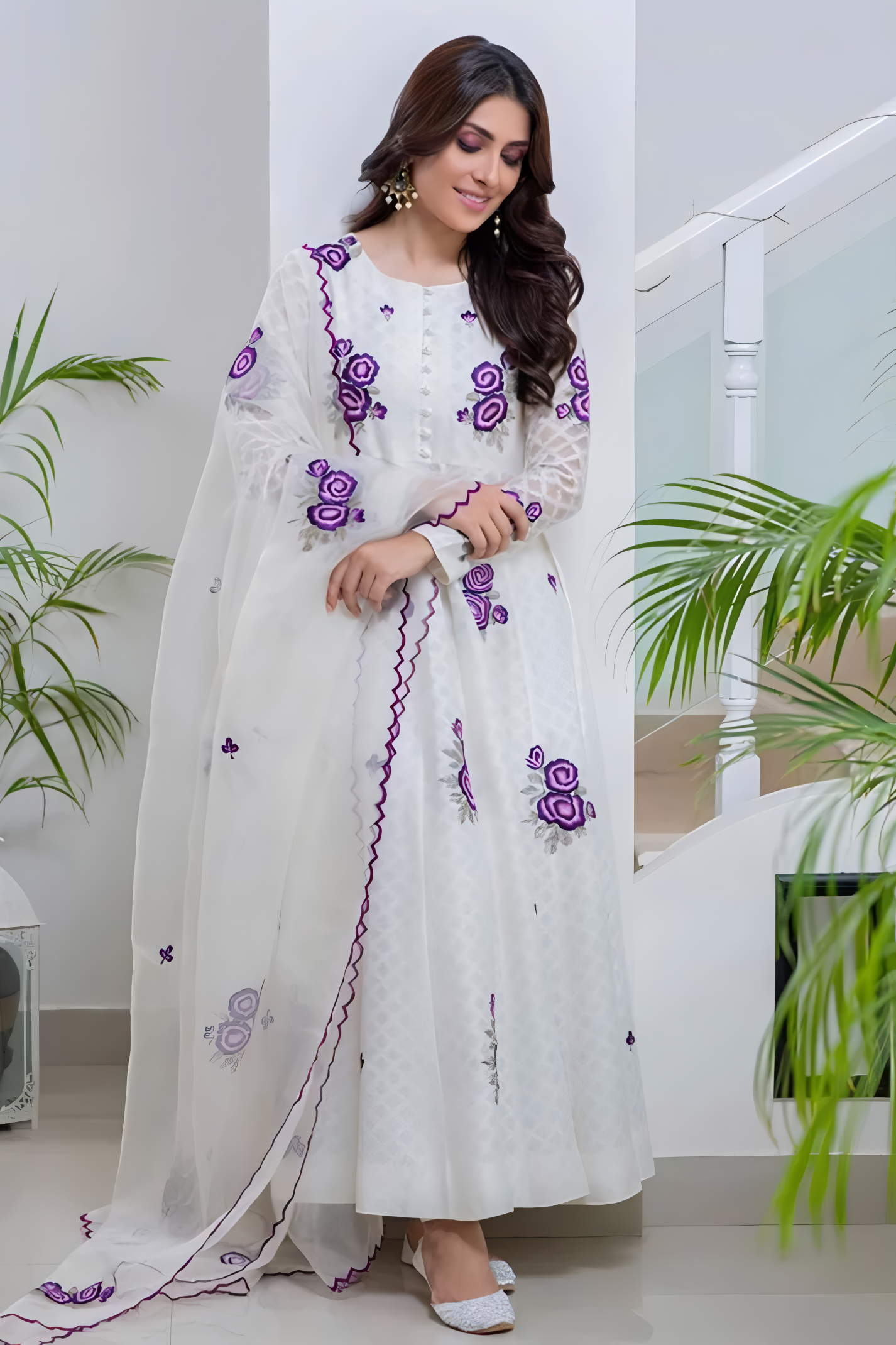 3 Piece - Lawn Embroidered Suit with Embroidered Bamber Chiffon Duppatta (Unstitched)