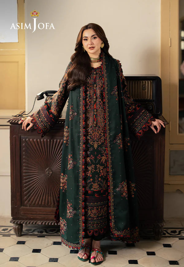 3 Piece - Dhanak Embroidered Suit with Heavy Embroidered Dhanak Shawl (Unstitched)