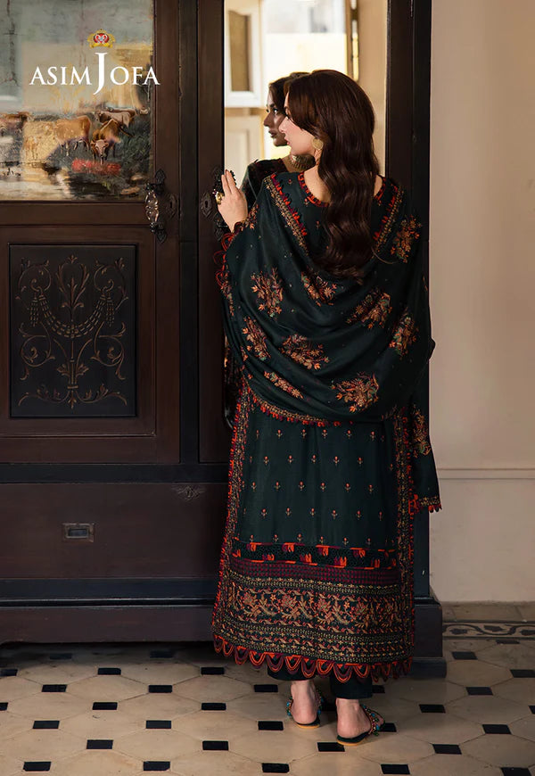 3 Piece - Dhanak Embroidered Suit with Heavy Embroidered Dhanak Shawl (Unstitched)