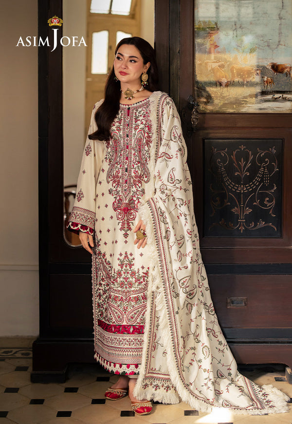 3 Piece - Asim Jofa Dhanak Embroidered Suit with Digital Printed Dhanak Shawl (Unstitched)
