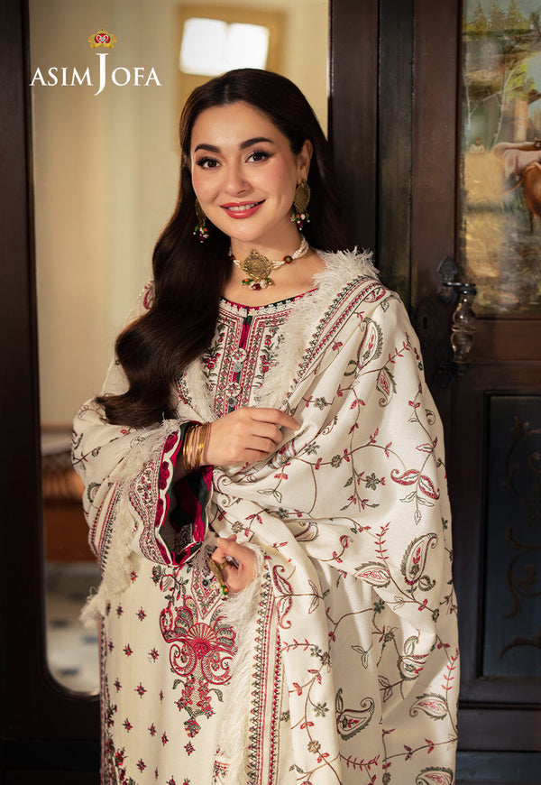 3 Piece - Asim Jofa Dhanak Embroidered Suit with Digital Printed Dhanak Shawl (Unstitched)