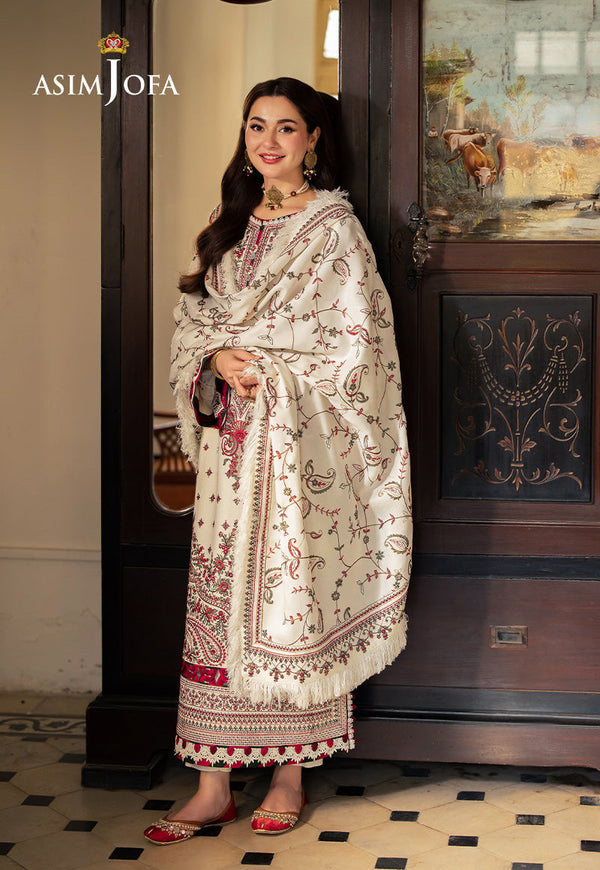 3 Piece - Asim Jofa Dhanak Embroidered Suit with Digital Printed Dhanak Shawl (Unstitched)