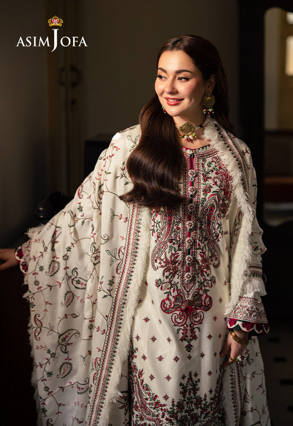 3 Piece - Asim Jofa Dhanak Embroidered Suit with Digital Printed Dhanak Shawl (Unstitched)