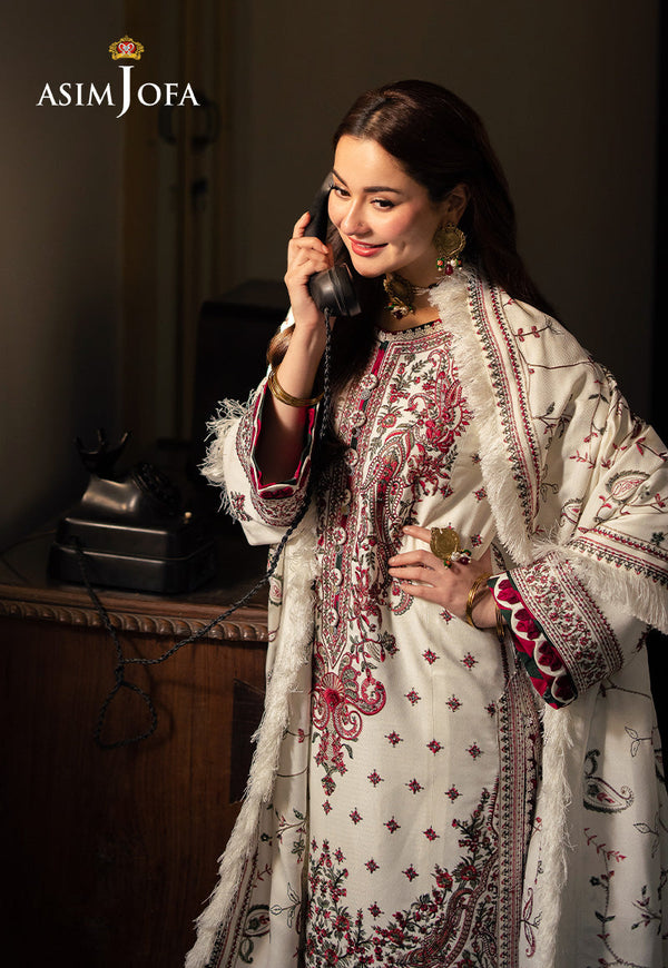 3 Piece - Asim Jofa Dhanak Embroidered Suit with Digital Printed Dhanak Shawl (Unstitched)