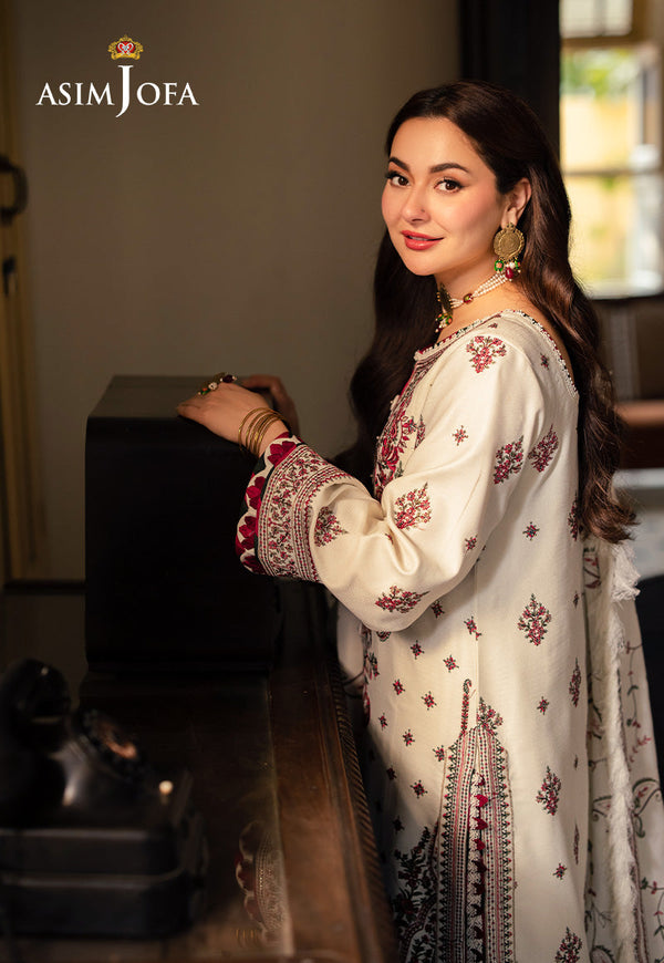 3 Piece - Asim Jofa Dhanak Embroidered Suit with Digital Printed Dhanak Shawl (Unstitched)