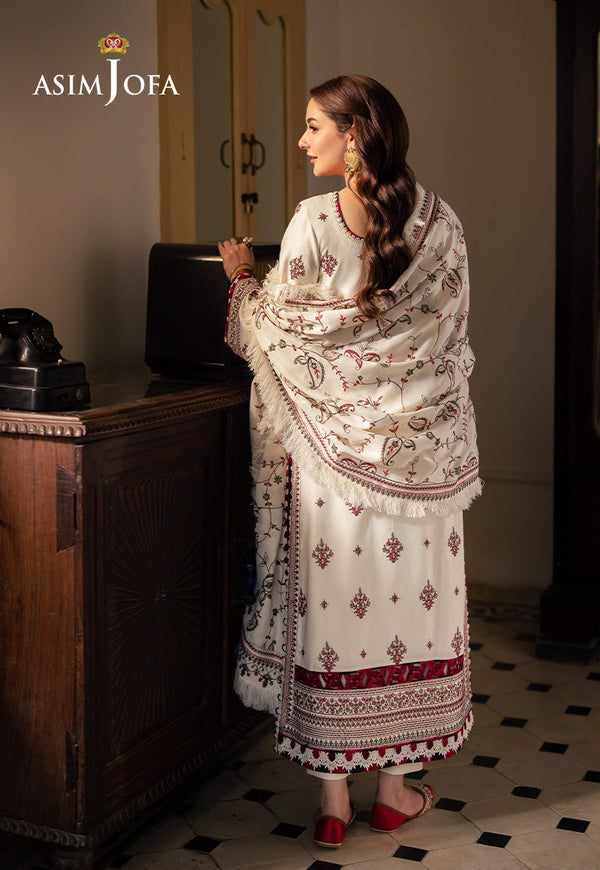 3 Piece - Asim Jofa Dhanak Embroidered Suit with Digital Printed Dhanak Shawl (Unstitched)
