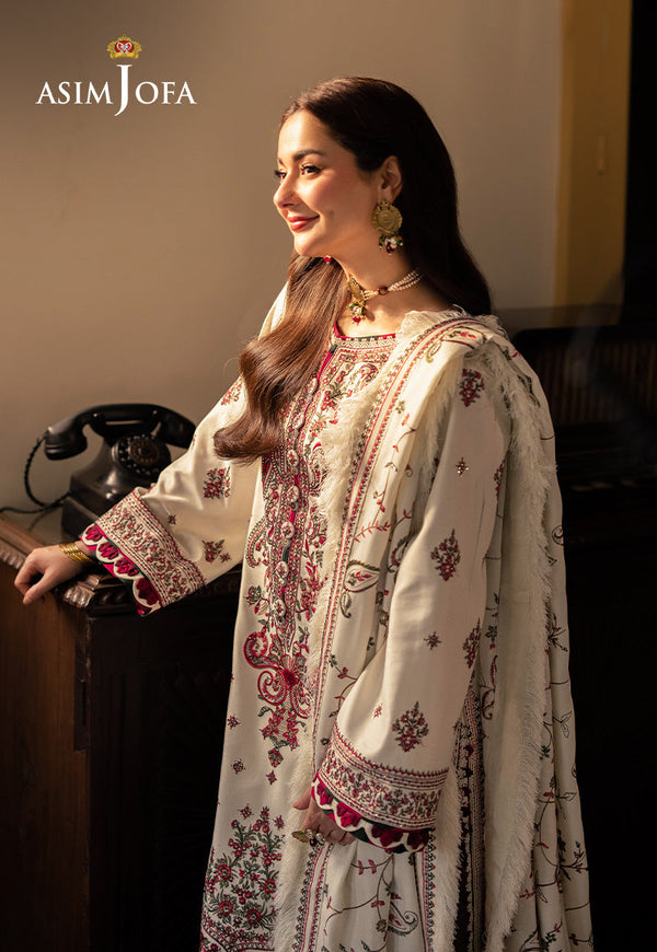 3 Piece - Asim Jofa Dhanak Embroidered Suit with Digital Printed Dhanak Shawl (Unstitched)