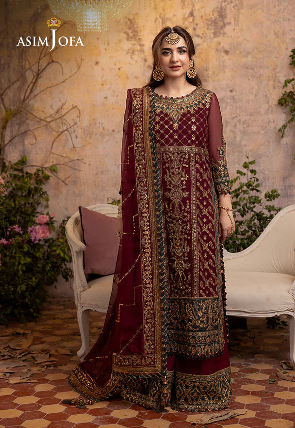 3 Piece - Asmin Jofa Chiffon Full Heavy Embroidered Suit with Heavy Embroidered Chiffon Dupatta with Chiffon Border (Unstitched)