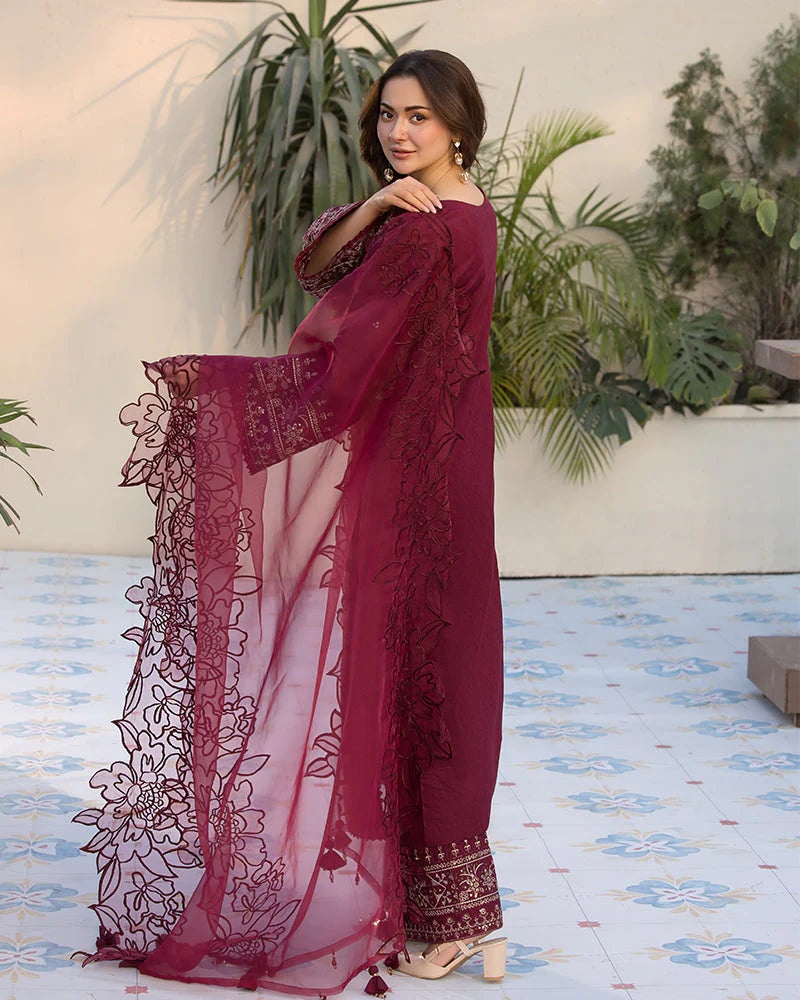 3 Piece - Qalamkar Dhanak Embroidered Suit with Heavy Embroidered Shawl (Unstitched)