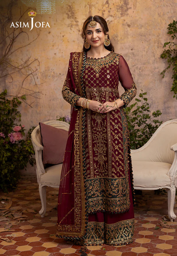 3 Piece - Asmin Jofa Chiffon Full Heavy Embroidered Suit with Heavy Embroidered Chiffon Dupatta with Chiffon Border (Unstitched)