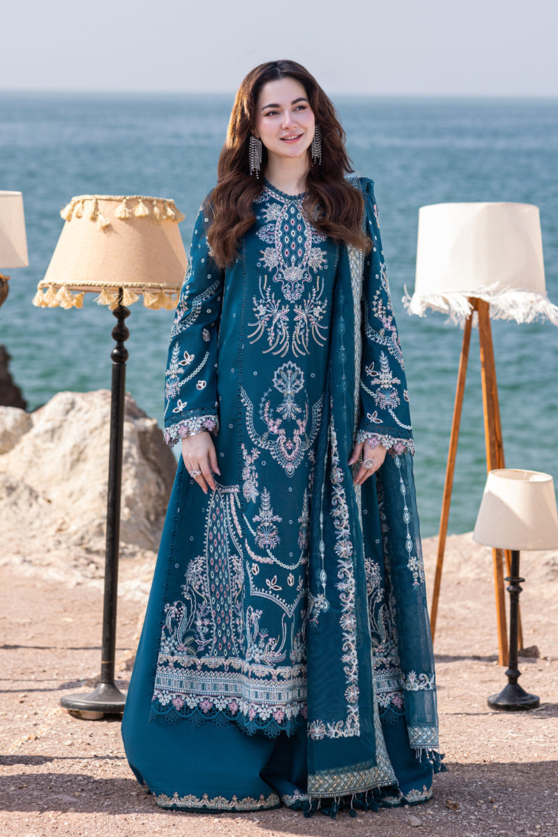 3 Piece - Qalamkar Dhanak Embroidered Suit with Heavy Embroidered Shawl (Unstitched)