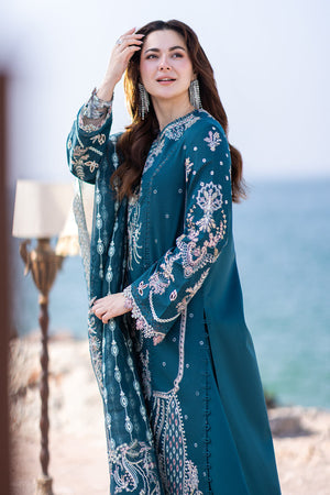 3 Piece - Qalamkar Dhanak Embroidered Suit with Heavy Embroidered Shawl (Unstitched)