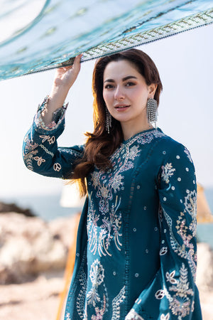 3 Piece - Qalamkar Dhanak Embroidered Suit with Heavy Embroidered Shawl (Unstitched)