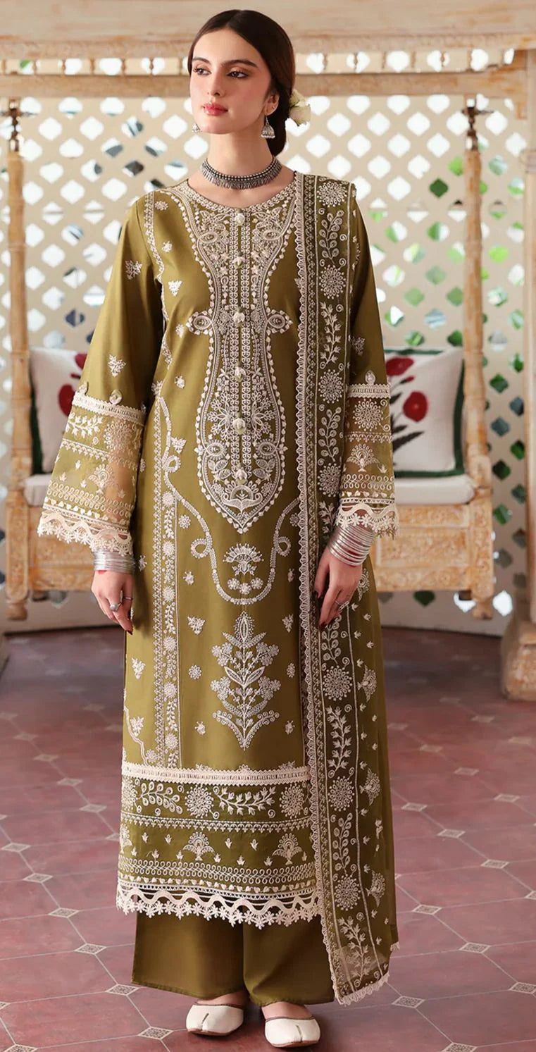 3 Piece - Dhanak Embroidered Suit with Dhanak Embroidered Shawl (Unstitched)