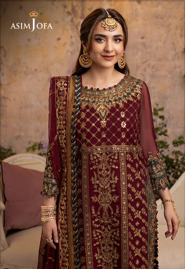 3 Piece - Asmin Jofa Chiffon Full Heavy Embroidered Suit with Heavy Embroidered Chiffon Dupatta with Chiffon Border (Unstitched)
