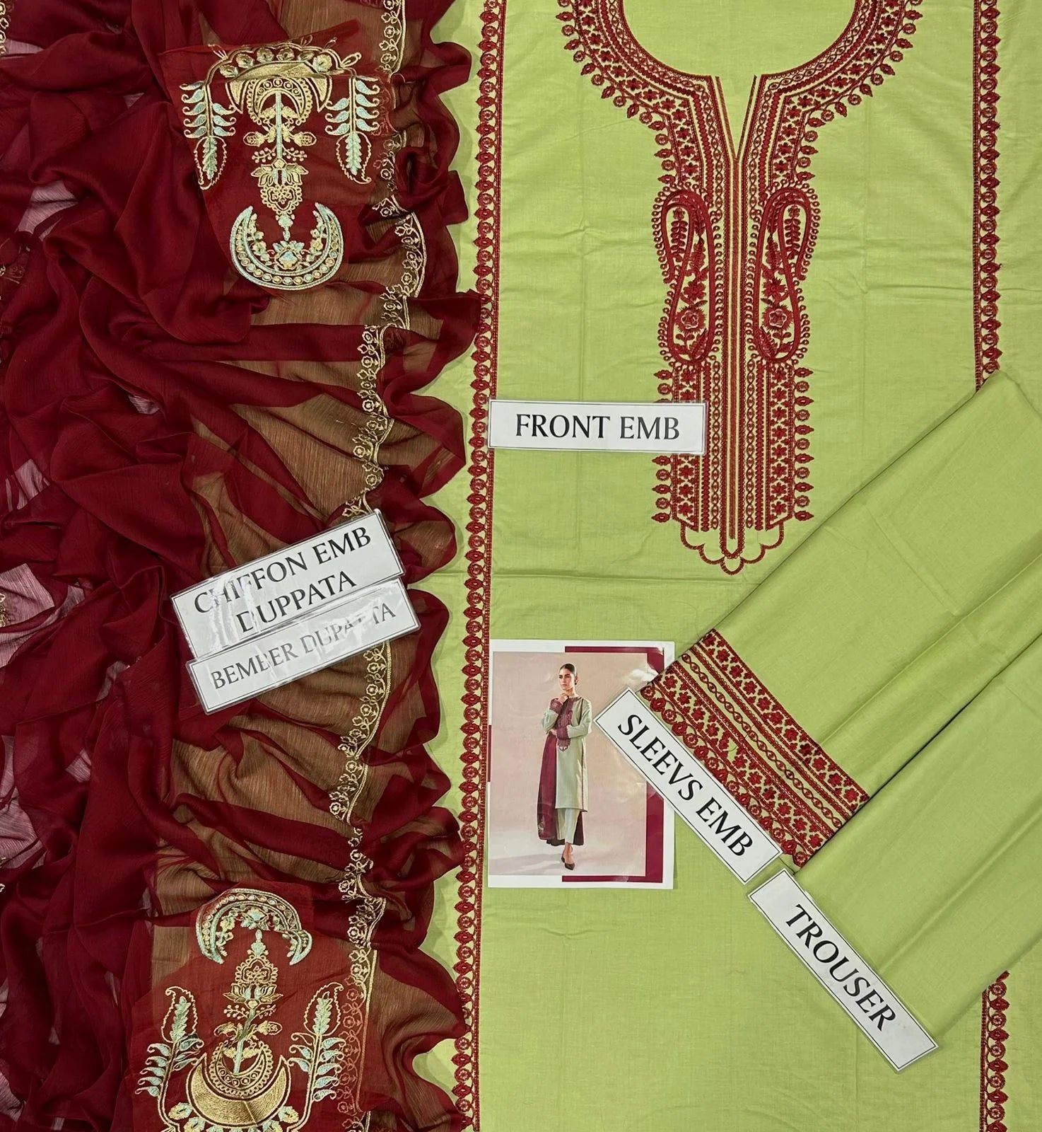 3 Piece - Sapphire Lawn Embroidered Suit with Embroidered Bamber Chiffon Duppatta (Unstitched)