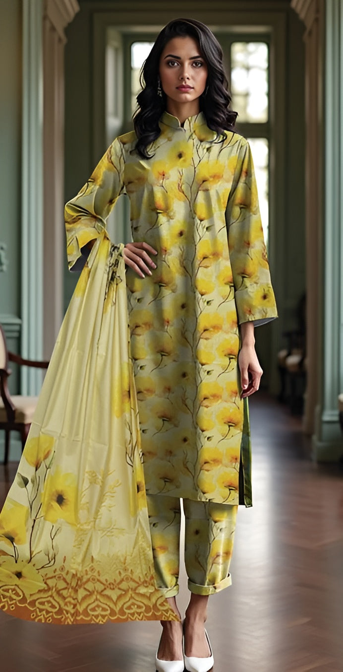 3 Piece - Nishat BanaDora Printed Linen Suit with Linen Duppatta (Unstitched)