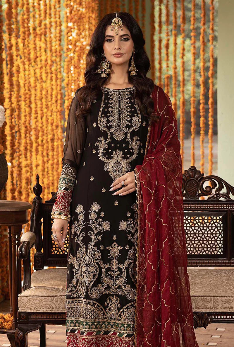 3 Piece -Chiffon Full Heavy Embroidered Suit with Embroidered Chiffon Dupatta (Unstitched)