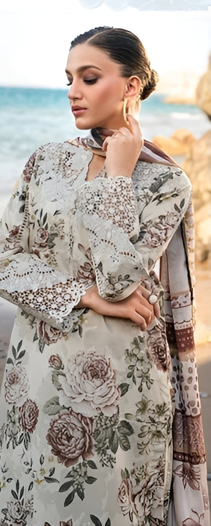 3 Piece - Baroque BanaDora Printed Linen Suit with Linen Duppatta (Unstitched)