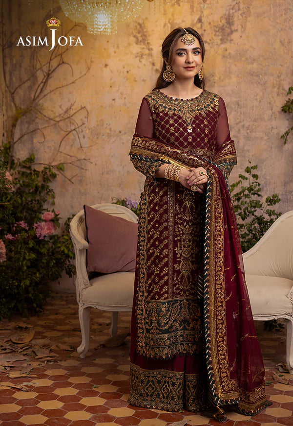 3 Piece - Asmin Jofa Chiffon Full Heavy Embroidered Suit with Heavy Embroidered Chiffon Dupatta with Chiffon Border (Unstitched)