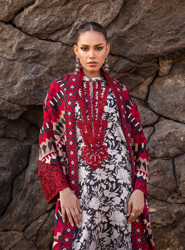 3 Piece - Khaddar Full Heavy Embroidered Suit with Digital Printed Khaddar Dupatta (Unstitched)