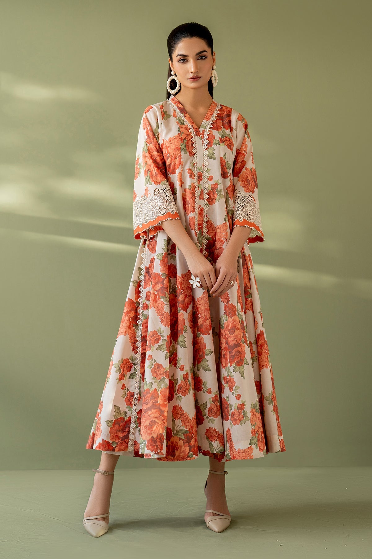 3 Piece - Baroque Linen Embroidered Suit with Embroidered Shawl (Unstitched)