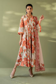 3 Piece - Baroque Linen Embroidered Suit with Embroidered Shawl (Unstitched)