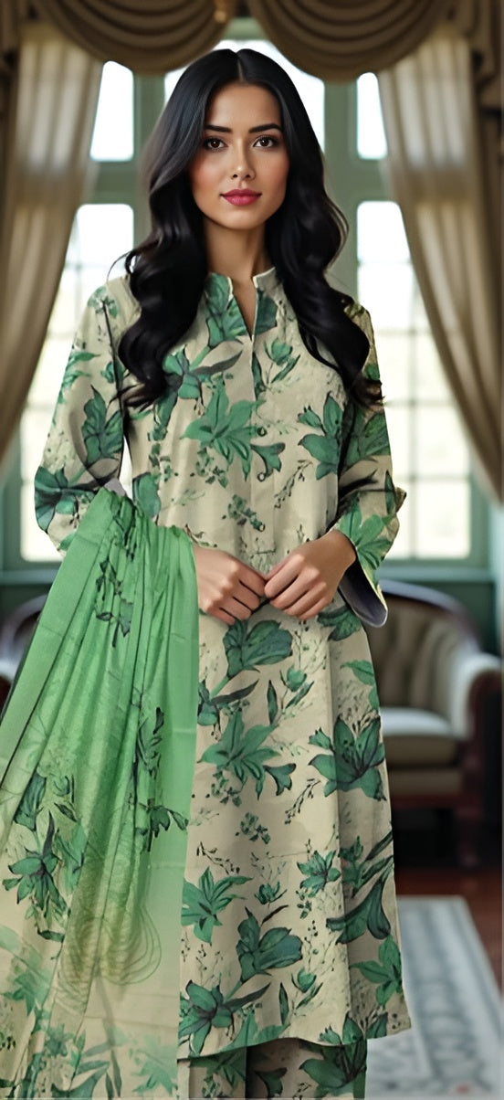 3 Piece - Nishat BanaDora Printed Linen Suit with Linen Duppatta (Unstitched)