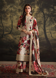 3 Piece - Silk Embroidered Digital Printed Suit with Digital Printed Silk Dupatta (Unstitched)