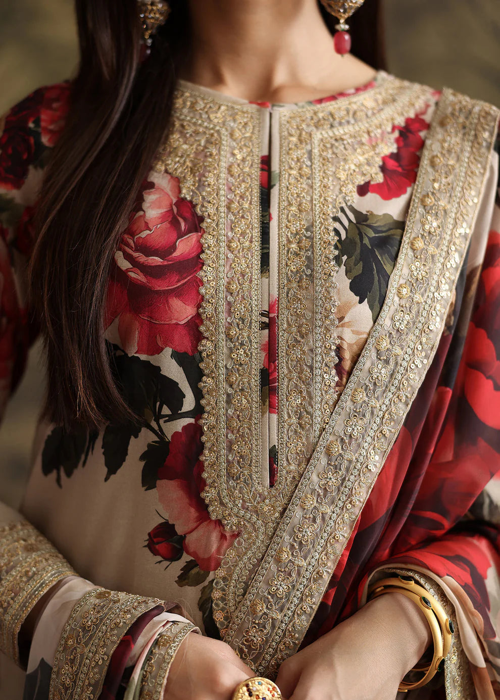 3 Piece - Silk Embroidered Digital Printed Suit with Digital Printed Silk Dupatta (Unstitched)