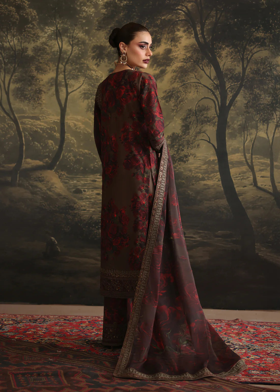 3 Piece - Silk Embroidered Digital Printed Suit with Embroidered Digital Printed Dupatta (Unstitched)