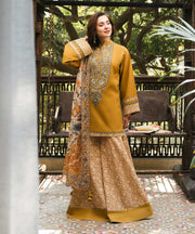 3 Piece - Dhanak Embroidered Suit with Digital Printed Wool Shawl (Unstitched)