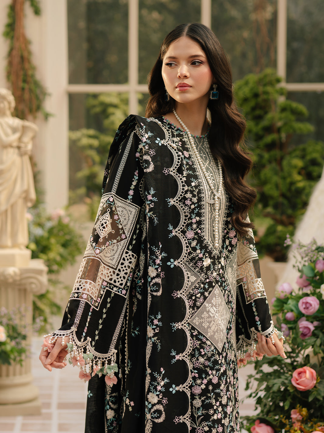 3 Piece - Dhanak Embroidered Suit with Dhanak Embroidered Shawl (Unstitched)