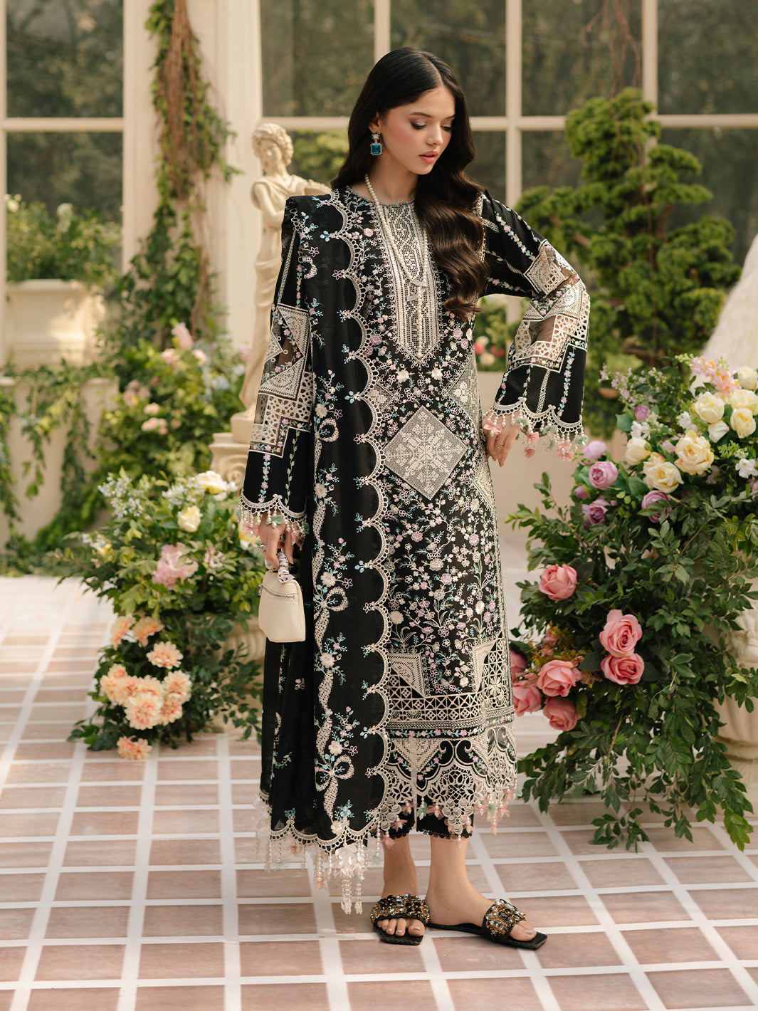 3 Piece - Dhanak Embroidered Suit with Dhanak Embroidered Shawl (Unstitched)