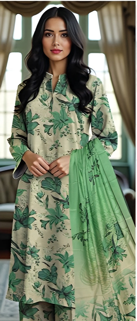3 Piece - Nishat BanaDora Printed Linen Suit with Linen Duppatta (Unstitched)