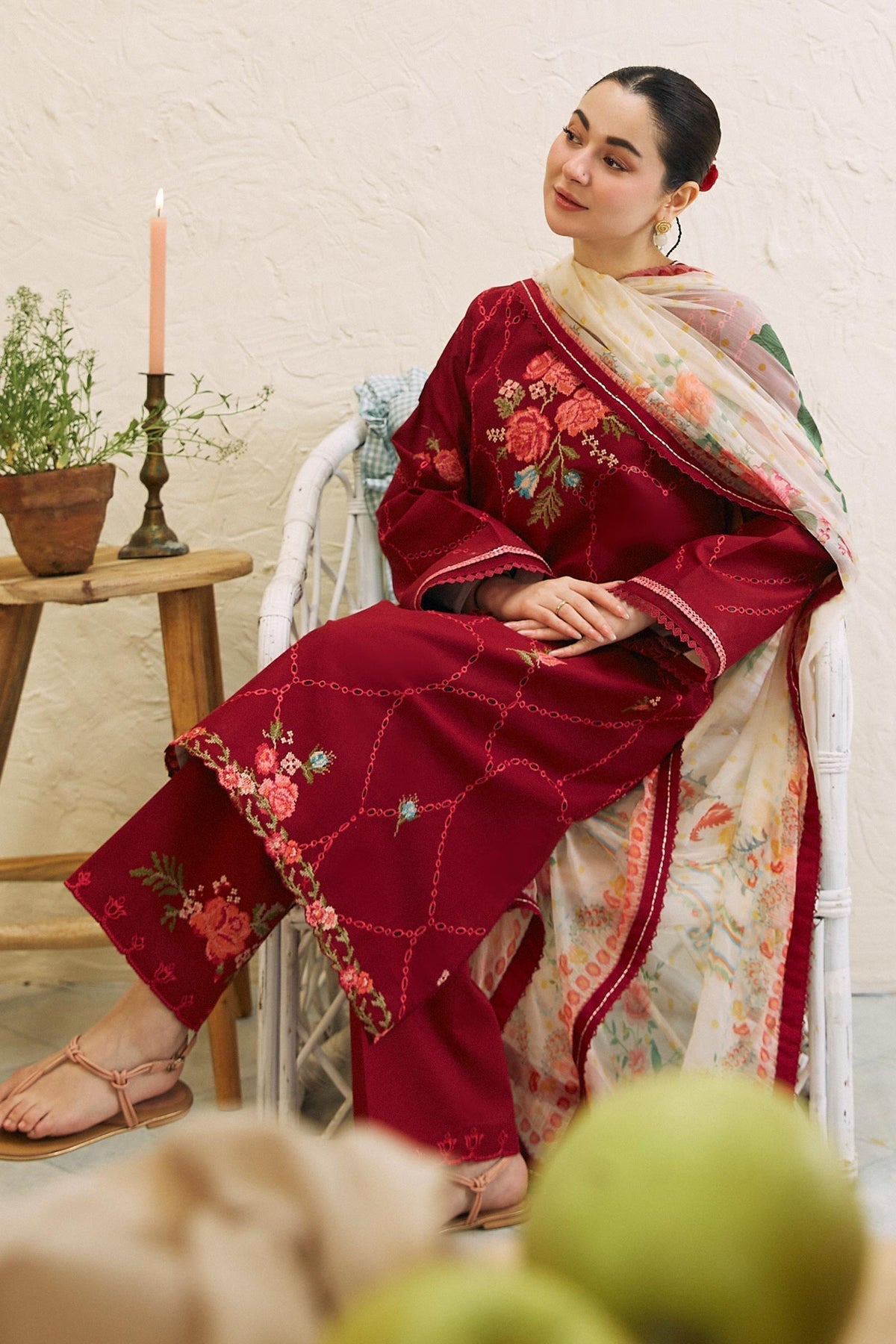 3 Piece - Zara Shahjahan Lawn Embroidered Suit with Printed Organza Duppatta (Unstitched)