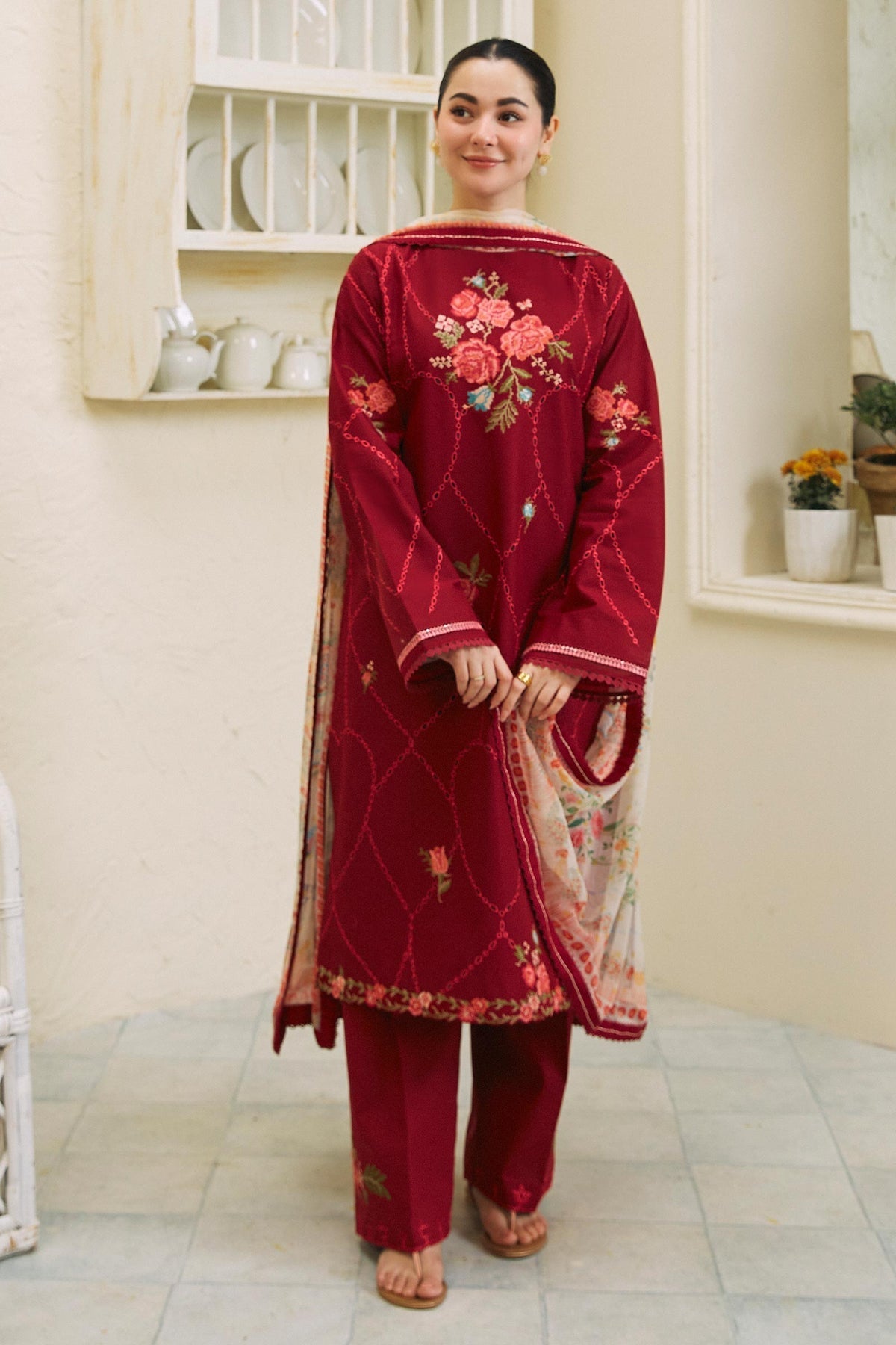 3 Piece - Zara Shahjahan Lawn Embroidered Suit with Printed Organza Duppatta (Unstitched)