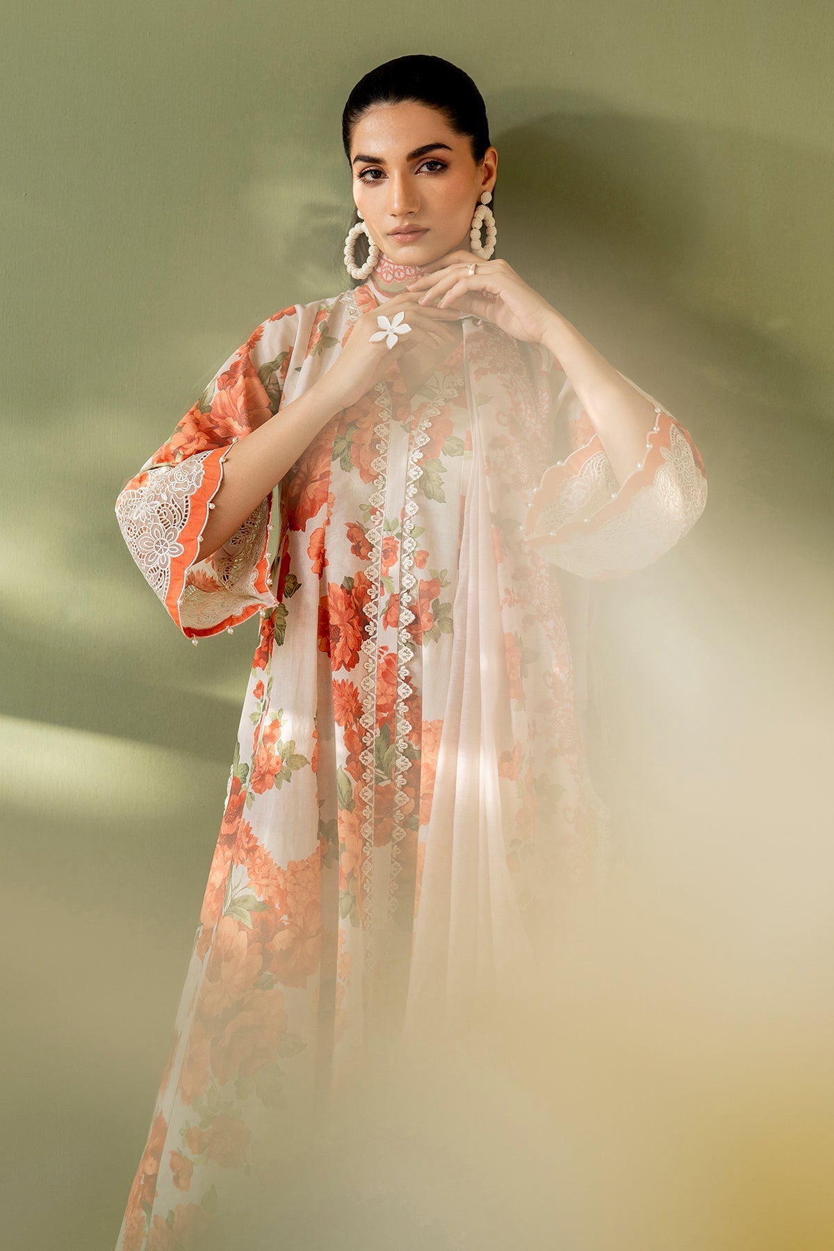 3 Piece - Baroque Linen Embroidered Suit with Embroidered Shawl (Unstitched)