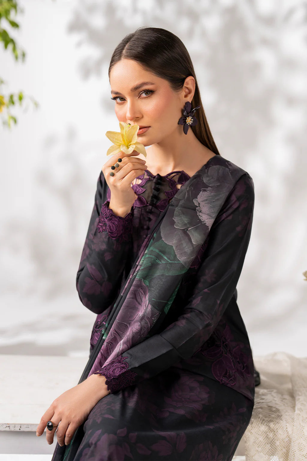 3 Piece - Iznik Khaddar Full Heavy Embroidered Suit with Digital Printed Khaddar Dupatta (Unstitched)