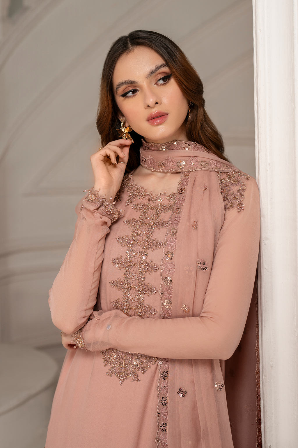 3 Piece - Chiffon Full Heavy Embroidered Suit with Embroidered Chiffon Dupatta (Unstitched)