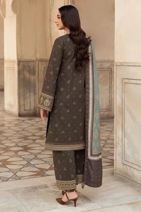 3 Piece - Dhanak Full Heavy Embroidered Suit with Digital Wool Shawl (Unstitched)