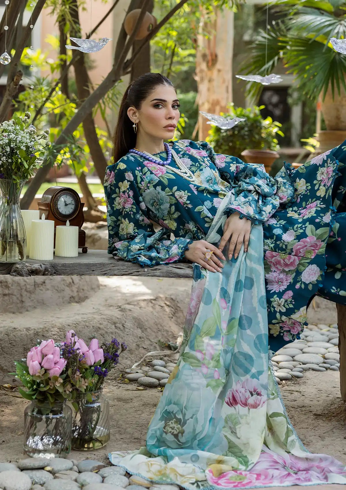3 Piece - Linen Digital Bandoria Printed Suit with Linen Digital Bandoria Printed Dupatta (Unstitched)