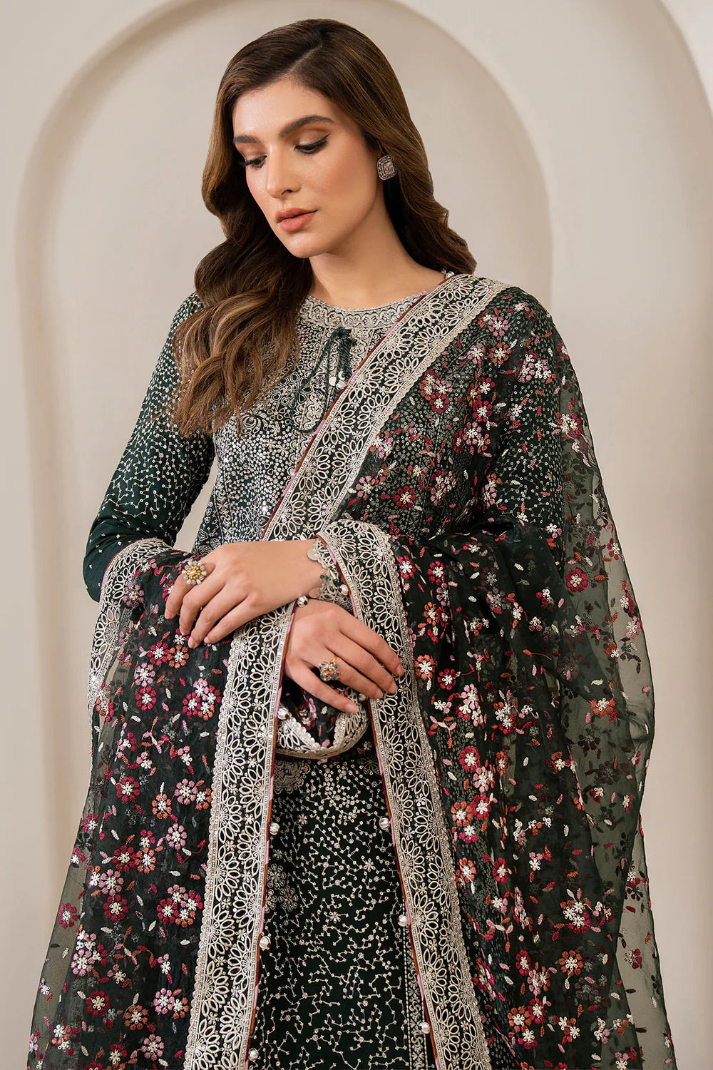 3 Piece - Net Full Heavy Embroidered Suit with Net Embroidered Dupatta(Unstitched)