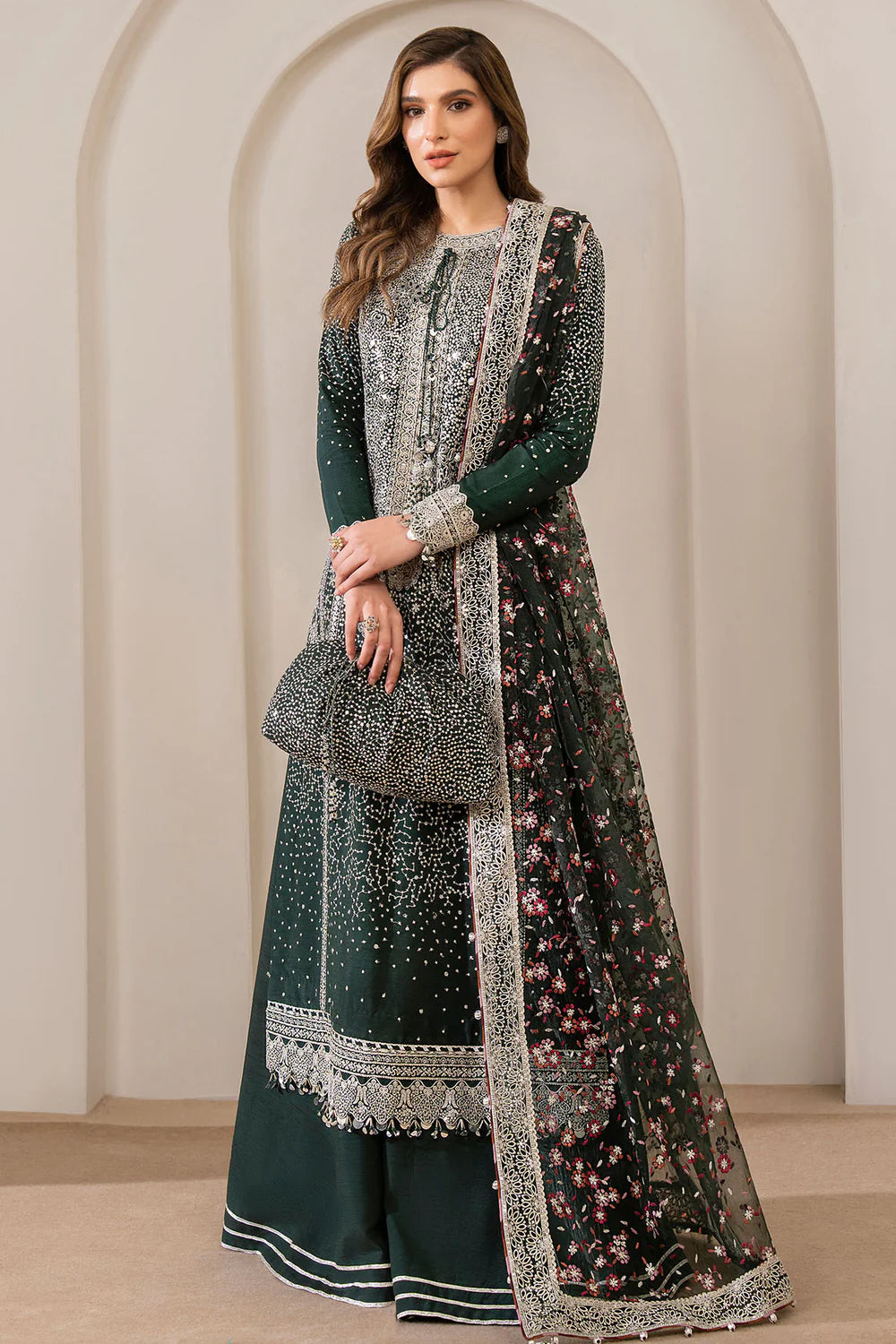 3 Piece - Net Full Heavy Embroidered Suit with Net Embroidered Dupatta(Unstitched)
