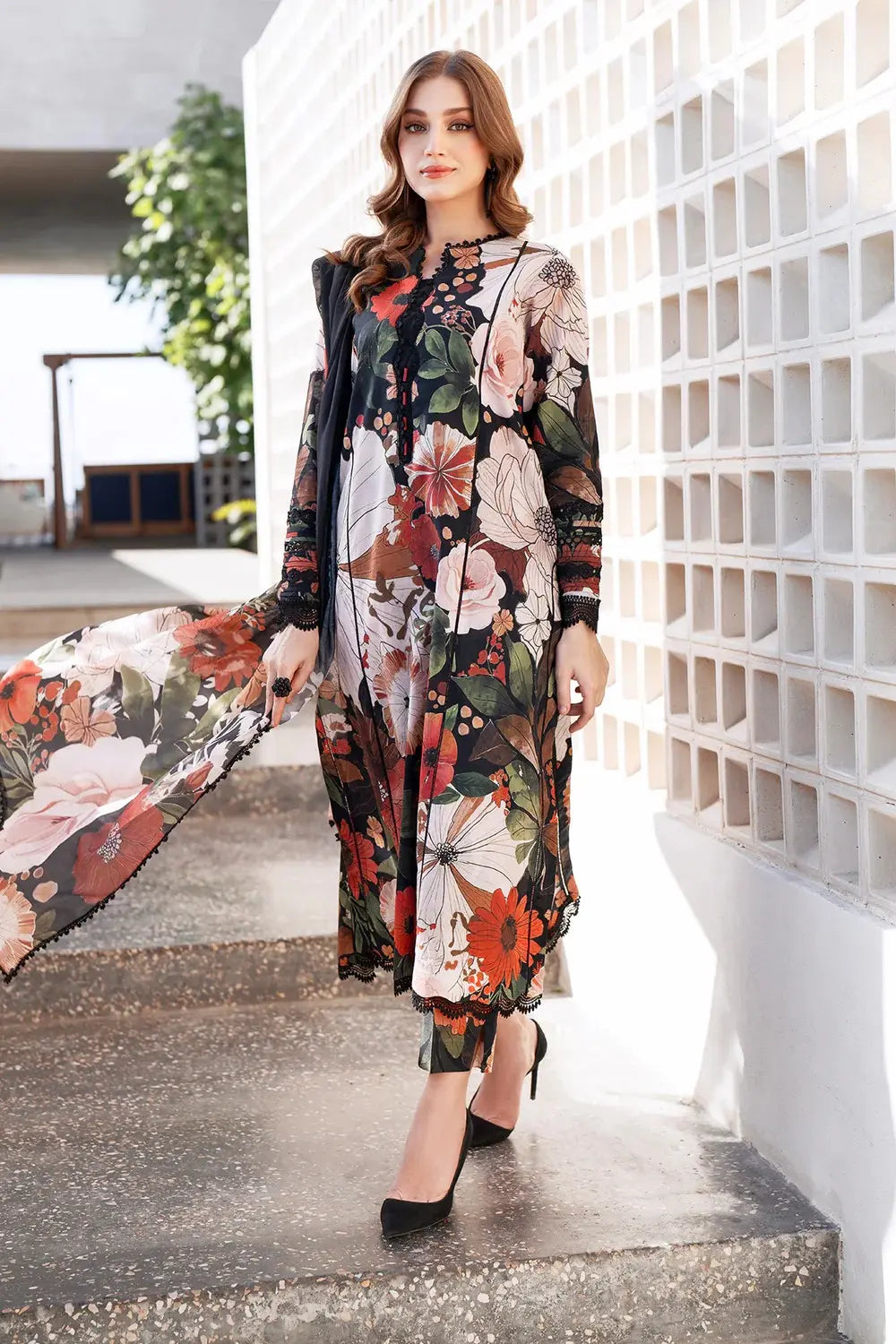 3 Piece - Baroque Khaddar Full Heavy Embroidered Suit with Digital Printed Khaddar Dupatta (Unstitched)