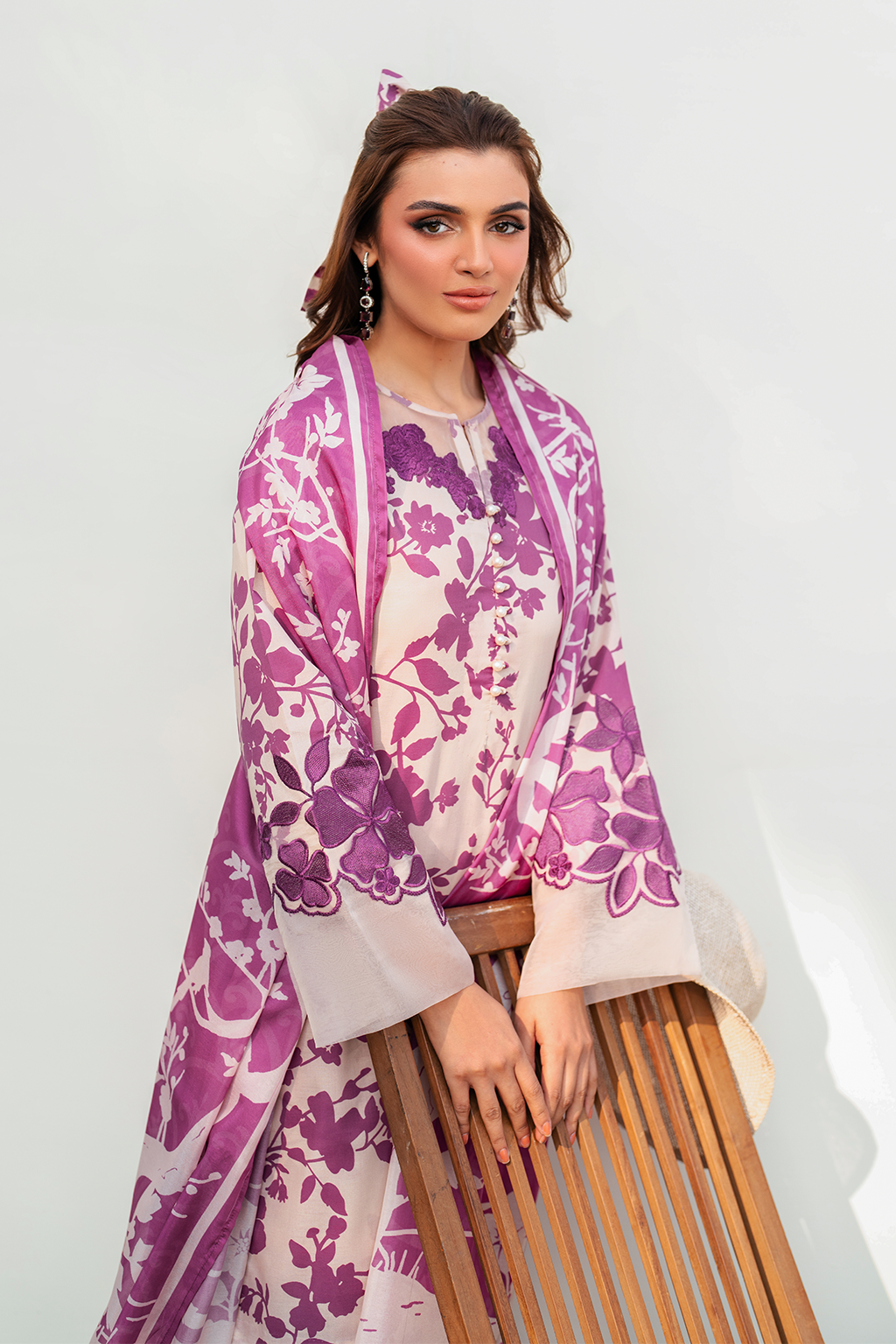 3 Piece - Iznik Khaddar Full Heavy Embroidered Suit with Digital Printed Khaddar Dupatta (Unstitched)