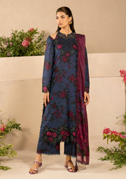 3 Piece - Iznik Linen Embroidered Suit with Embroidered Shawl (Unstitched)