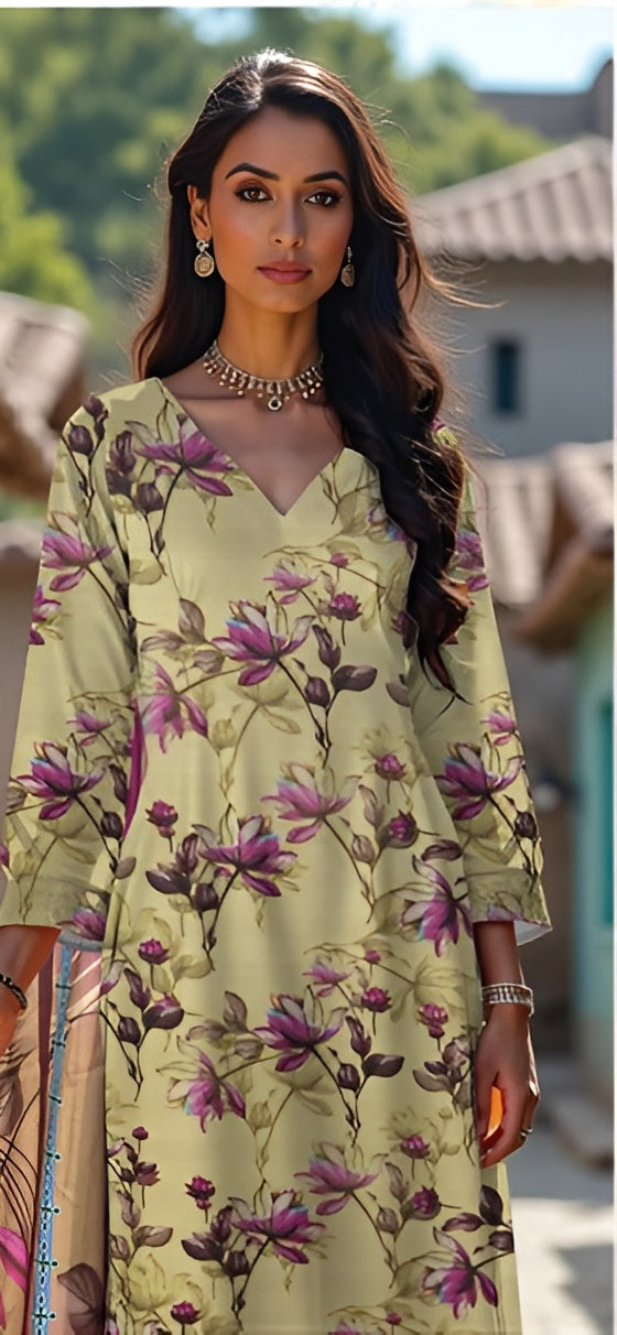 3 Piece - LimeLight BanaDora Printed Linen Suit with TanaDora Duppatta (Unstitched)
