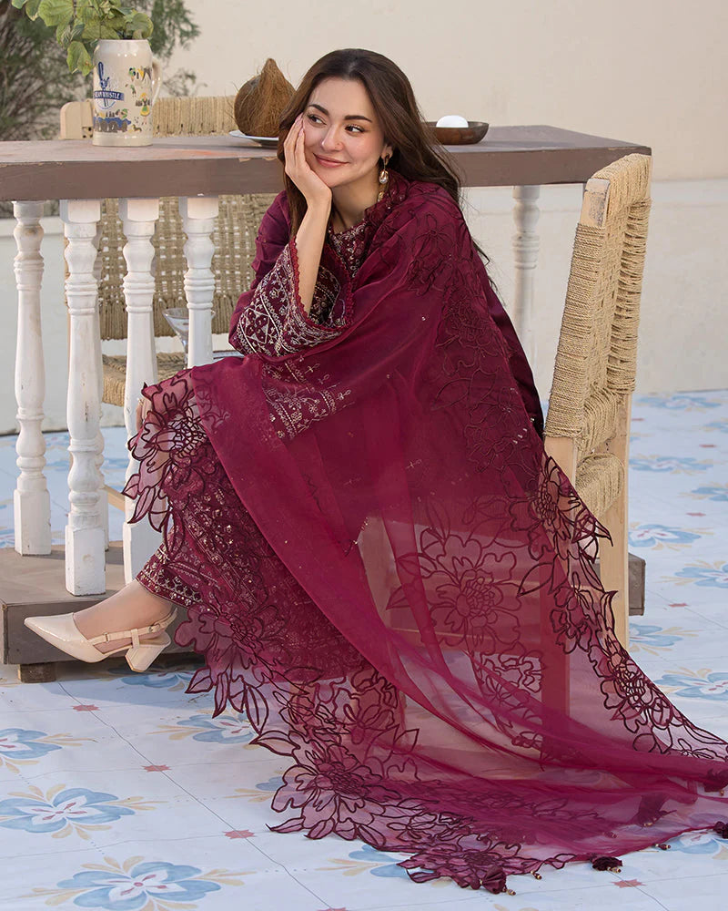 3 Piece - Qalamkar Dhanak Embroidered Suit with Heavy Embroidered Shawl (Unstitched)