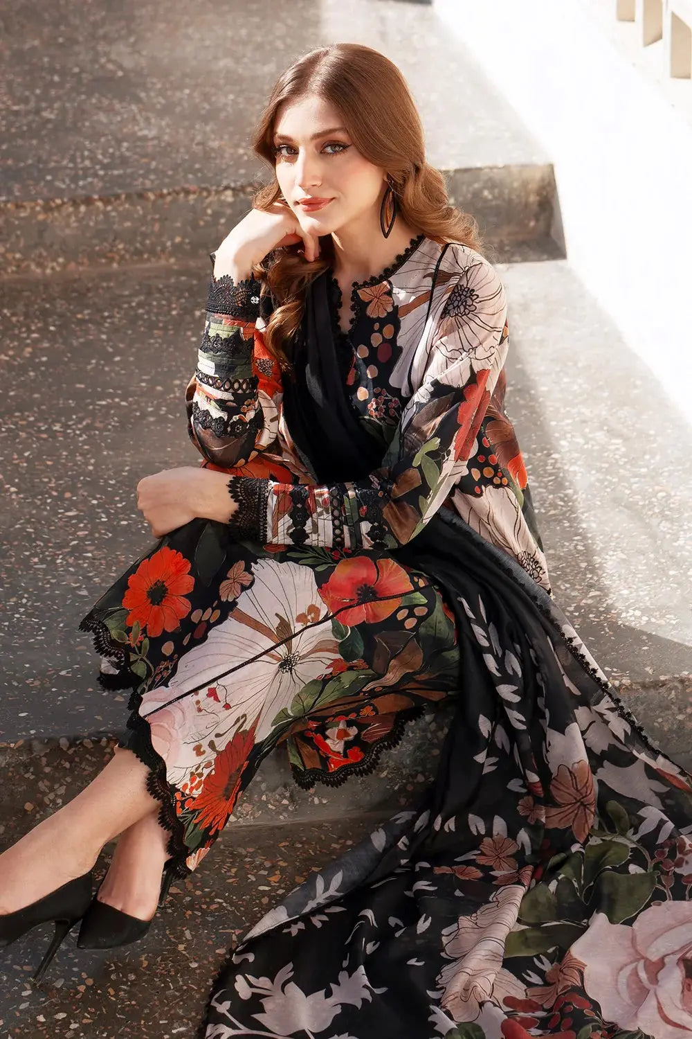 3 Piece - Baroque Khaddar Full Heavy Embroidered Suit with Digital Printed Khaddar Dupatta (Unstitched)